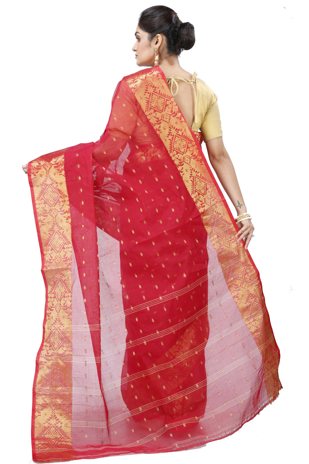 Red Pure Cotton Gopa Tant Saree (927)